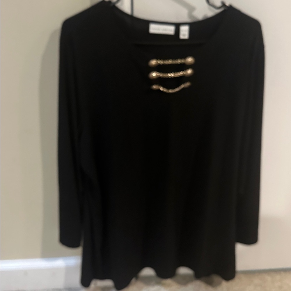 Susan Graver Black Top with Gold Chain Accents